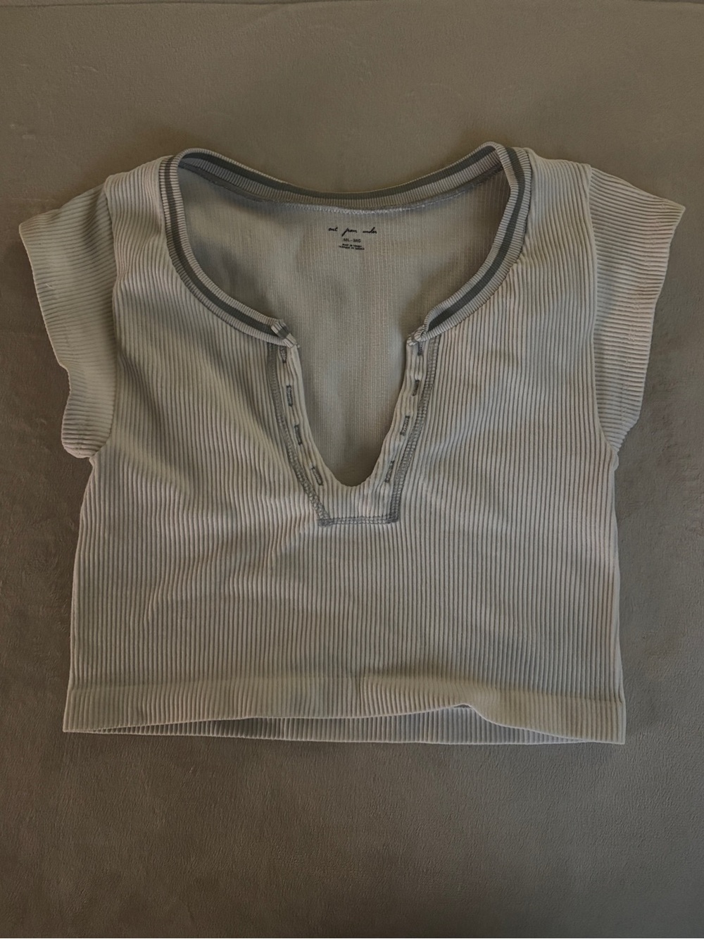 Urban Outfitters Light Gray Ribbed V-Notch Crop Top